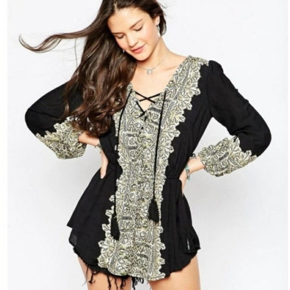 FREE PEOPLE Wildest Moments Tunic Top Black {RR4}